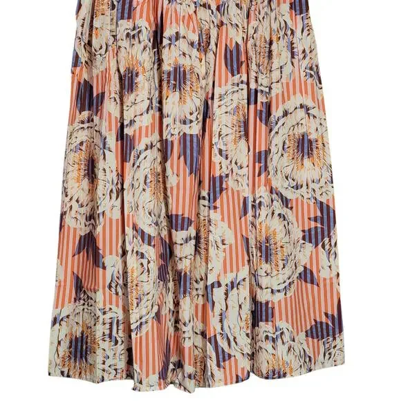 Anthropologie Stripe Floral Button Front A-Line Midi Skirt Cotton Red Blue S - Picture 10 of 15